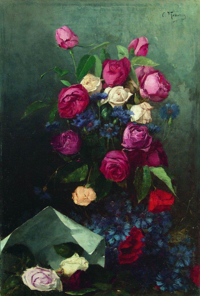 Konstantin Makovsky Still Life with Roses and Knapweeds 1880 Fine Art Print