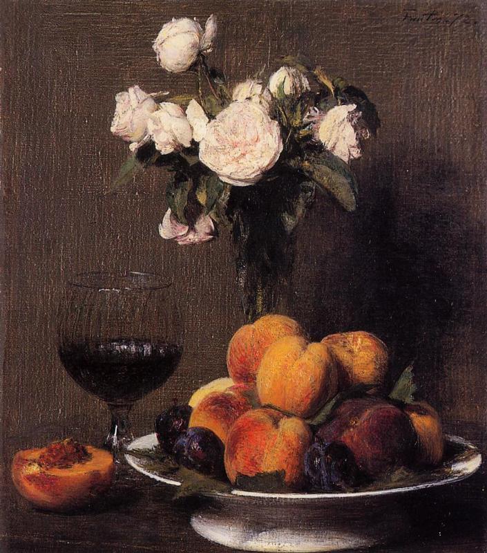 Henri Fantin-Latour Still Life with Roses, Fruit and a Glass of Wine 1872 Fine Art Print