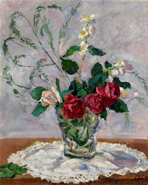 Pyotr Konchalovsky Still Life with Roses, Jasmine and Asparagus 1954 Fine Art Print