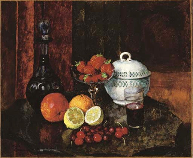 Ilya Mashkov Still Life with Strawberries. Cherry and Blue Pitcher 1923 Fine Art Print