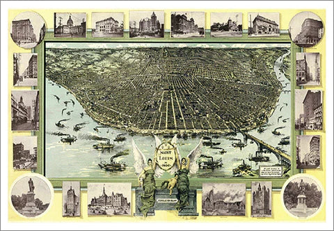 St. Louis Missouri Vintage Panoramic City Map 1896 Fine Art Print