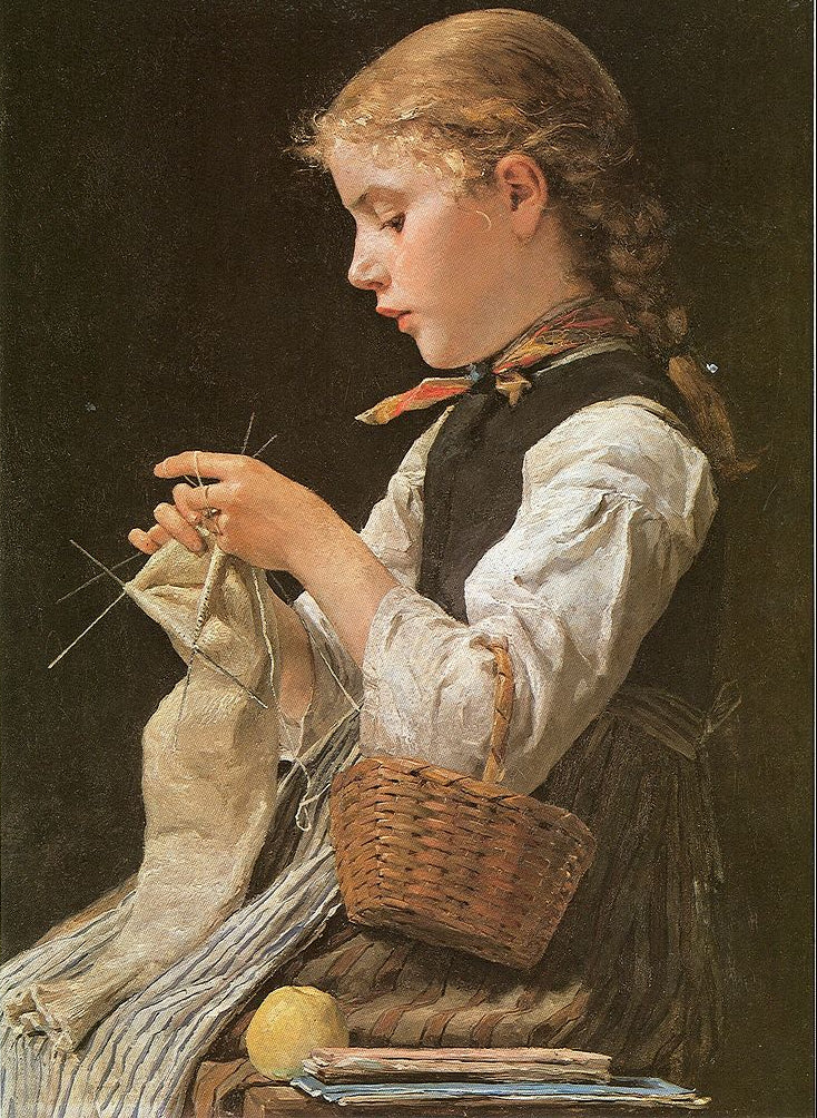 Albrecht Anker Knitting Girl 1884 Fine Art Print