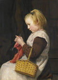 Albrecht Anker Knitting girl with basket 1897 Fine Art Print