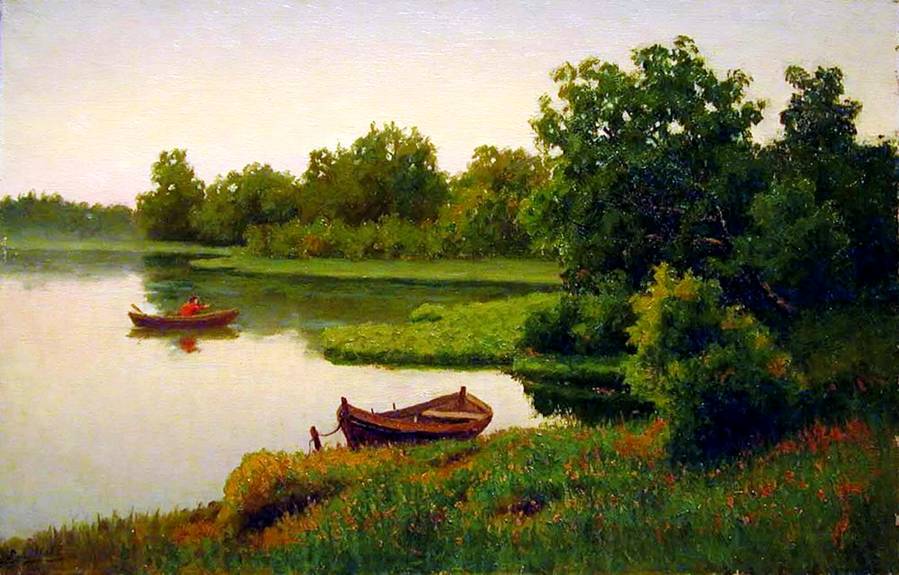 Efim Volkov Summer Landscape with Fisherman 1890 Fine Art Print