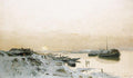 Laszlo Mednyanszky Sunrise in the Snowy Riverside 1912 Fine Art Print
