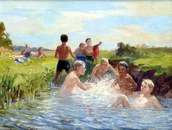 Nikolay Bogdanov Belsky Swimming 1941 Fine Art Print