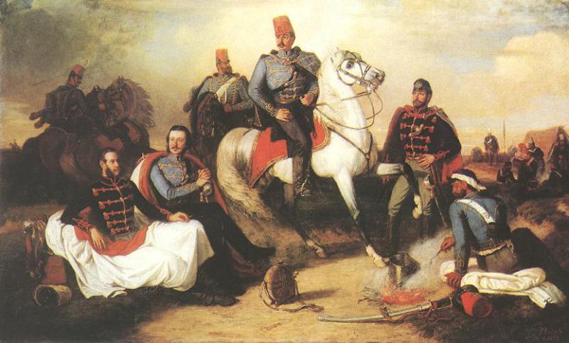 Károly Lotz Táborozó Huszártisztek 1857 Fine Art Print