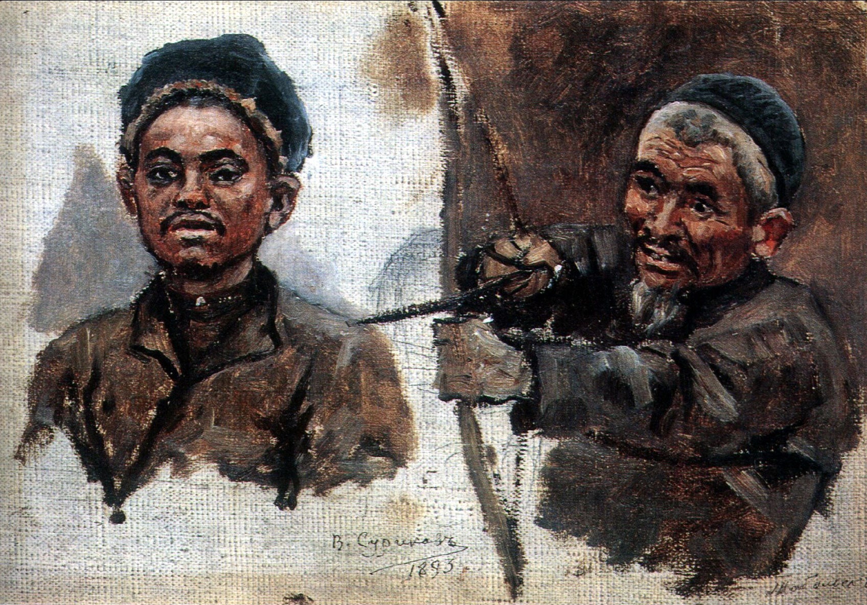 Vasily Surikov Tatar's Heads (Old and Young) 1893 Fine Art Print