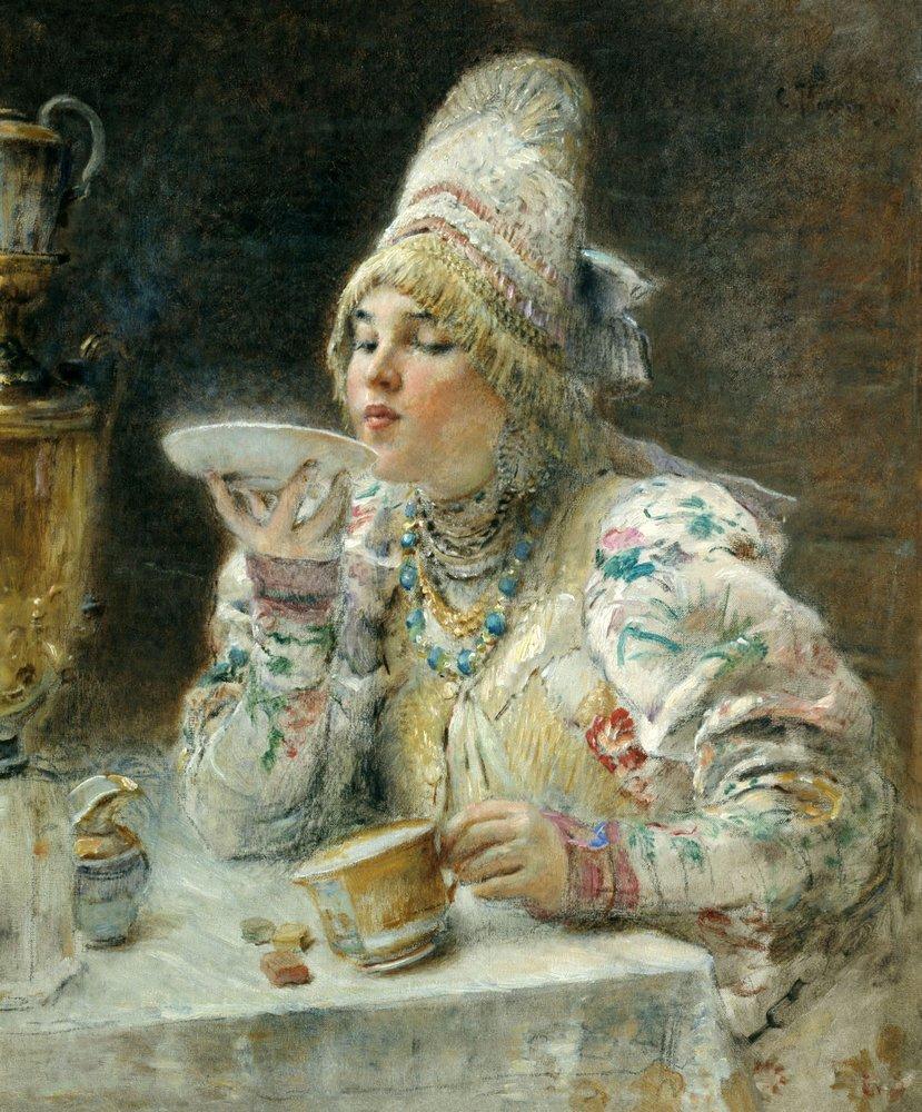 Konstantin Makovsky Tea Drinking 1914 Fine Art Print