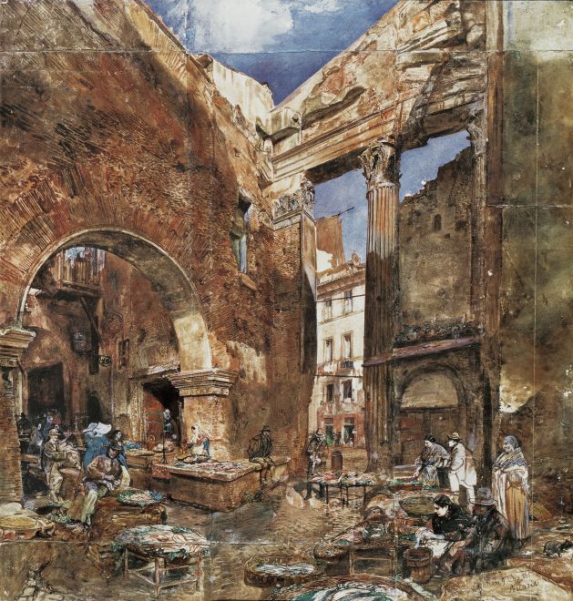 Rudolf von Alt The fish market in Rome 1865 Fine Art Print