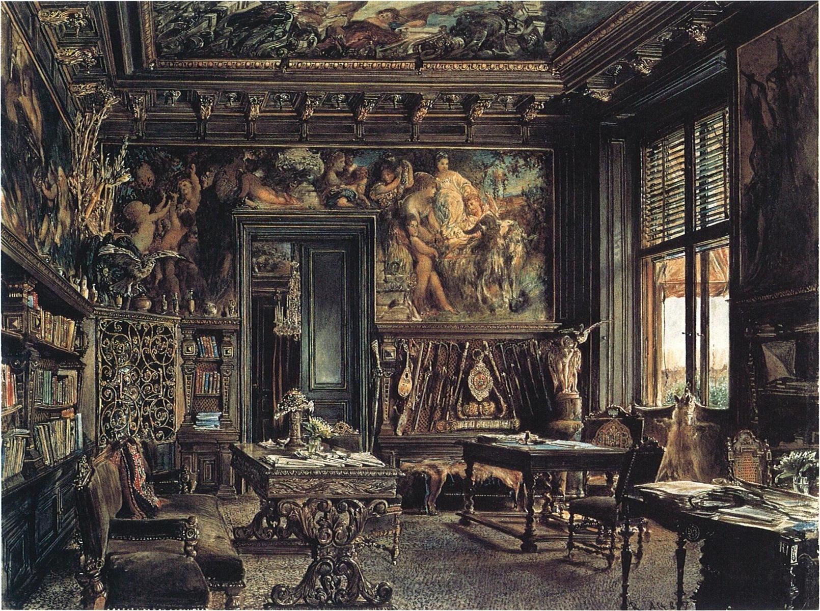 Rudolf von Alt The library in the Palais Dumba 1877 Fine Art Print