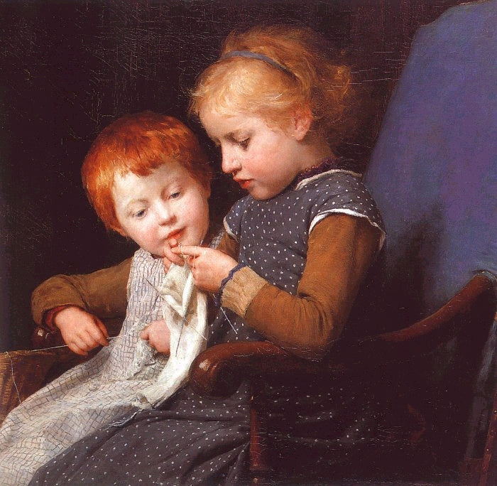 Albrecht Anker The little knitters 1892 Fine Art Print
