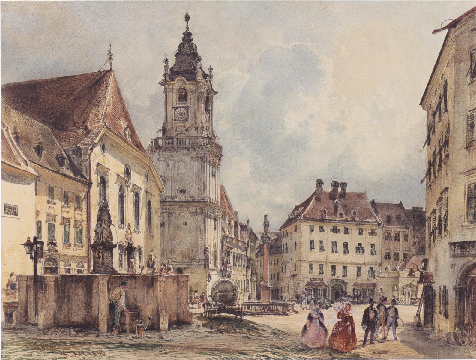 Rudolf von Alt The main square in Bratislava 1843 Fine Art Print