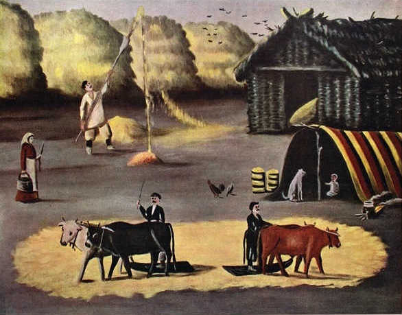 Niko Pirosmani Threshing the floor in a Georgian country village 1915 Fine Art Print