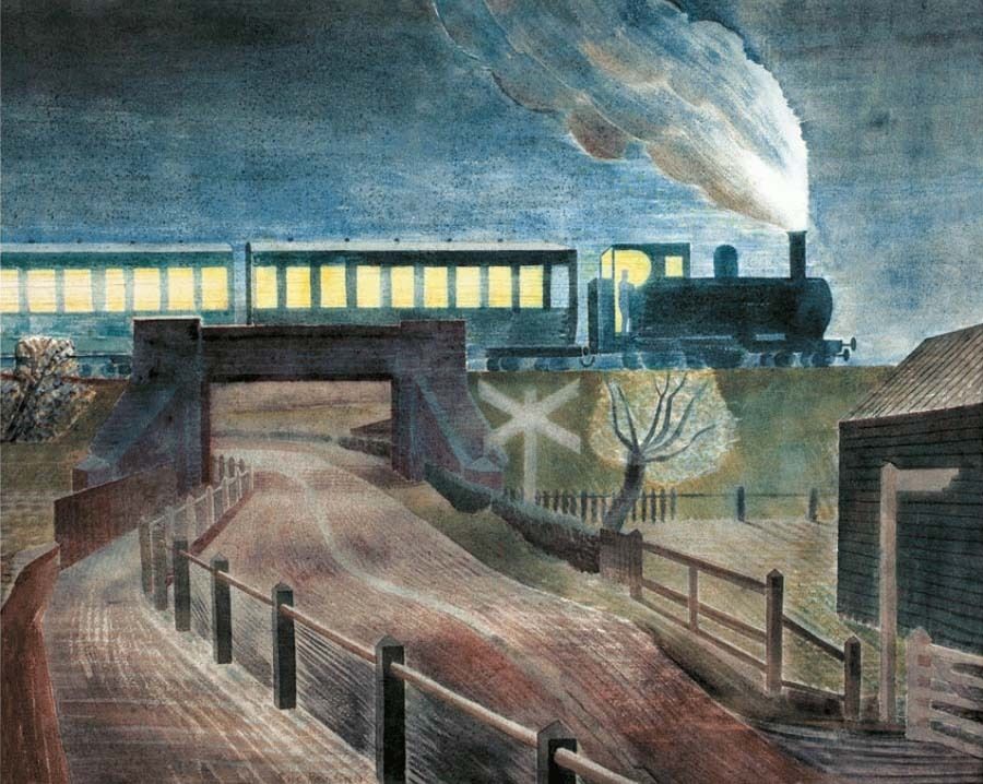 Eric Ravilious Train Going over a Bridge at Night 1935 Fine Art Print