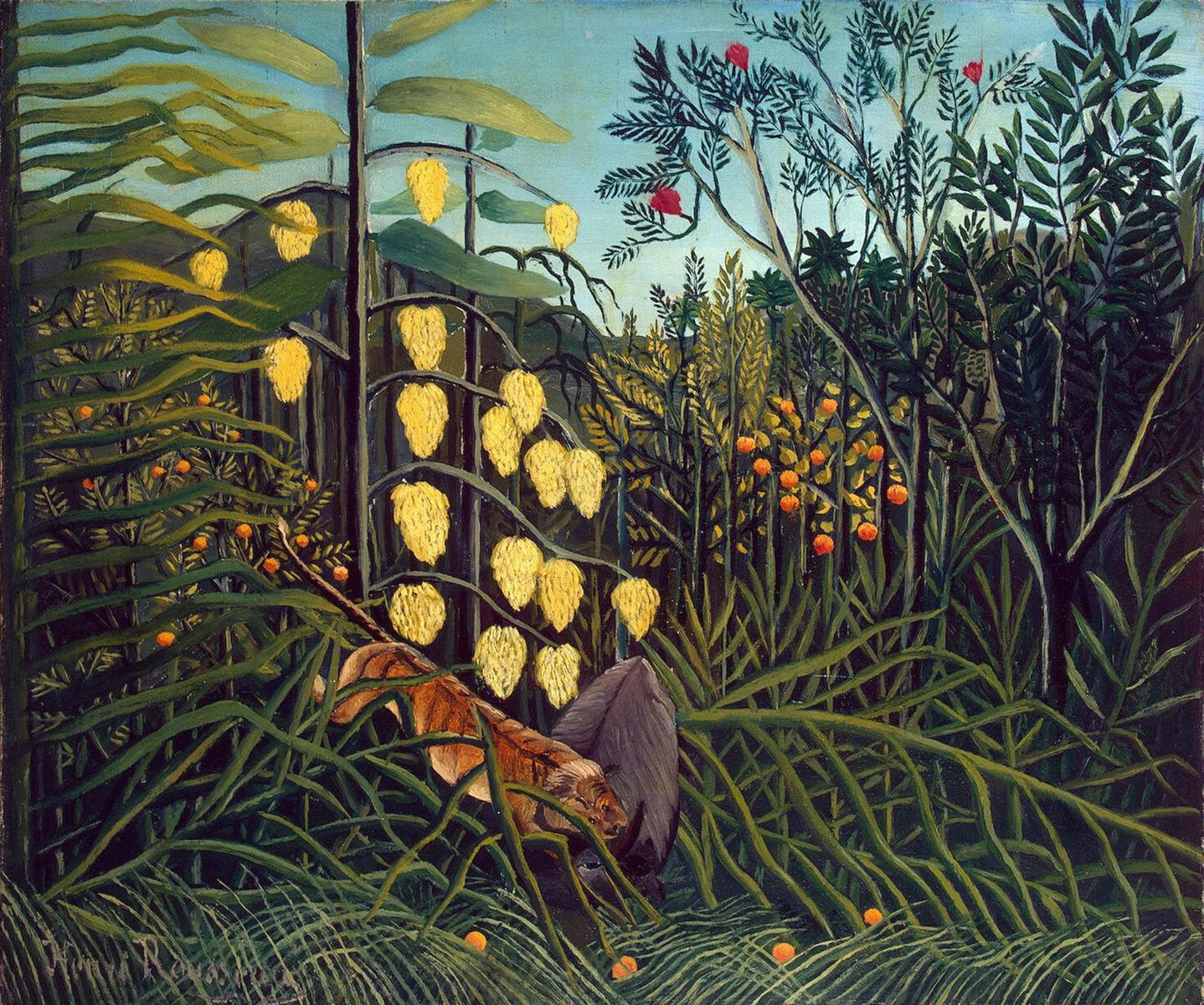 Henri Rousseau Tropical Forest: Battling Tiger and Buffalo 1908 Fine Art Print