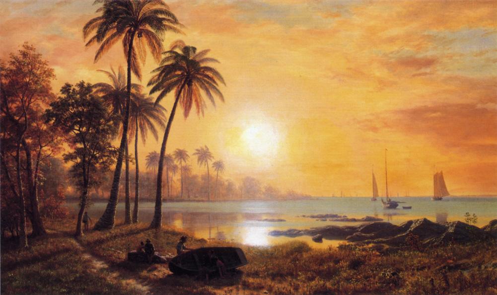 Albert Bierstadt Tropical Landscape with Fishing Boats in Bay 1892 Fine Art Print