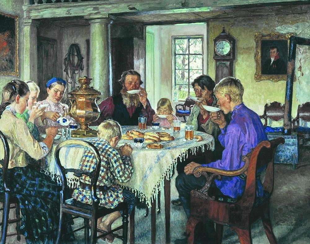 Nikolay Bogdanov Belsky New Owners Tea-Drinking 1913 Fine Art Print