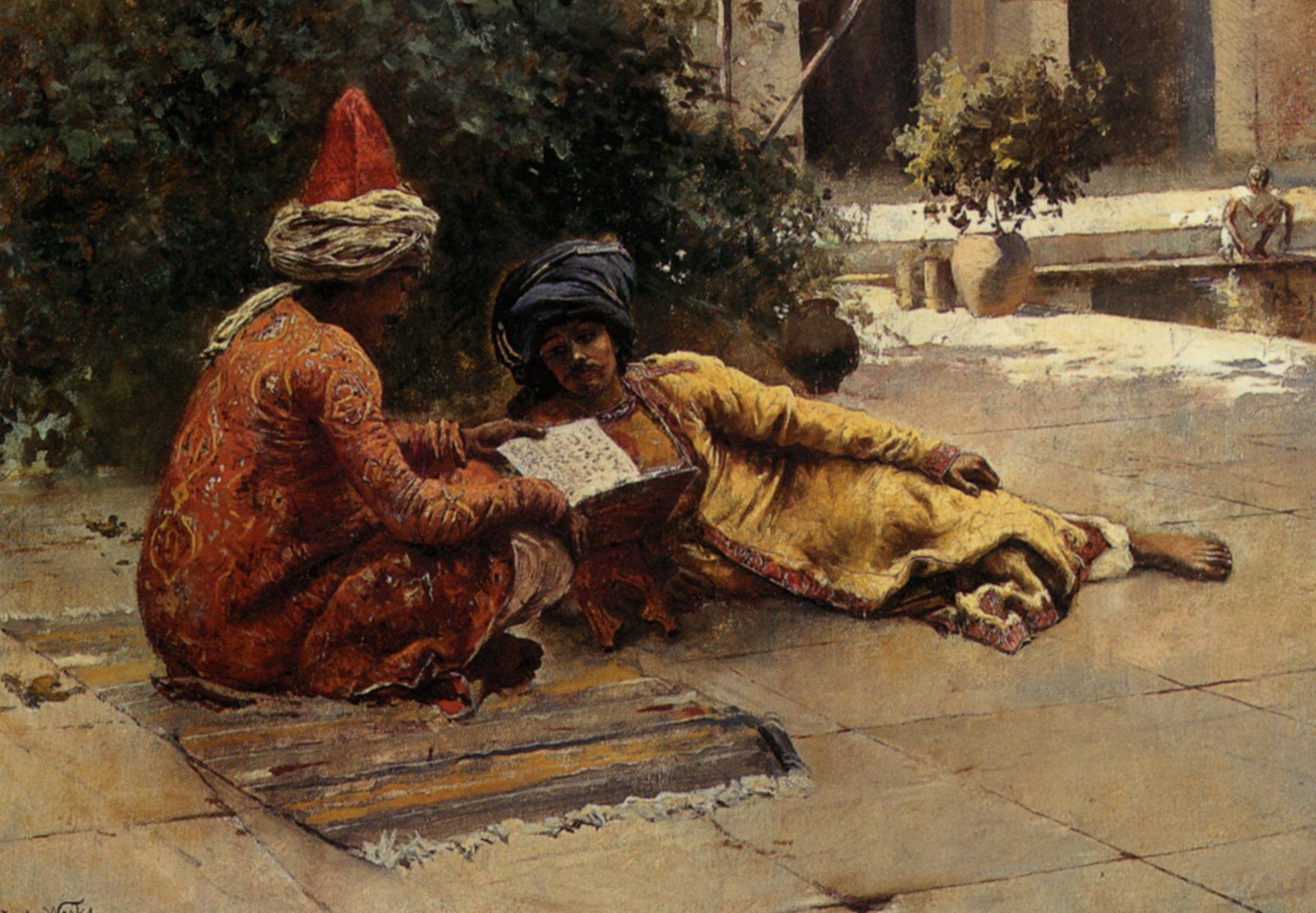 Edwin Lord Weeks Two Arabs Reading 1884 Fine Art Print