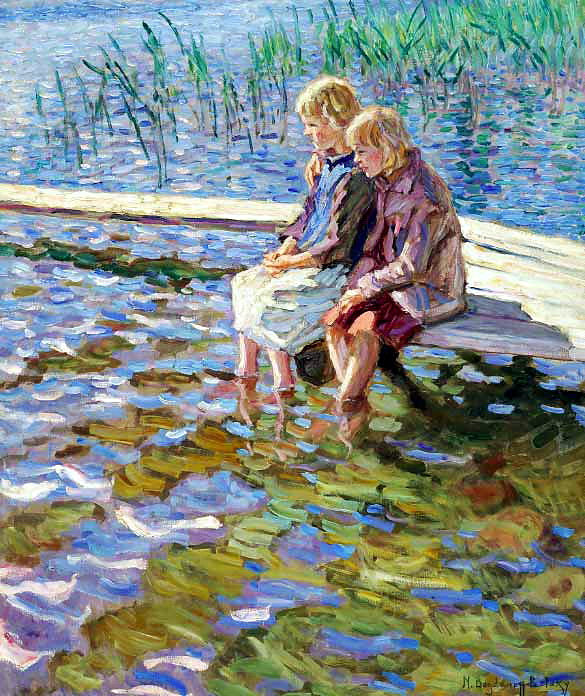 Nikolay Bogdanov Belsky Two Girls on a Footbridge 1893 Fine Art Print