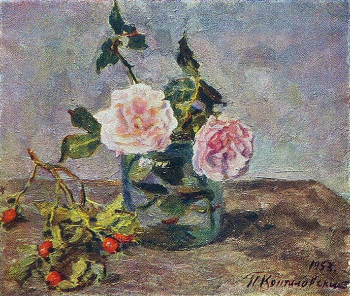 Pyotr Konchalovsky Two Roses and Dogrose Berries 1953 Fine Art Print