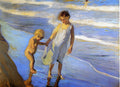 Joaquín Sorolla Valencia, Two LIttle Girls on a Beach 1904 Fine Art Print