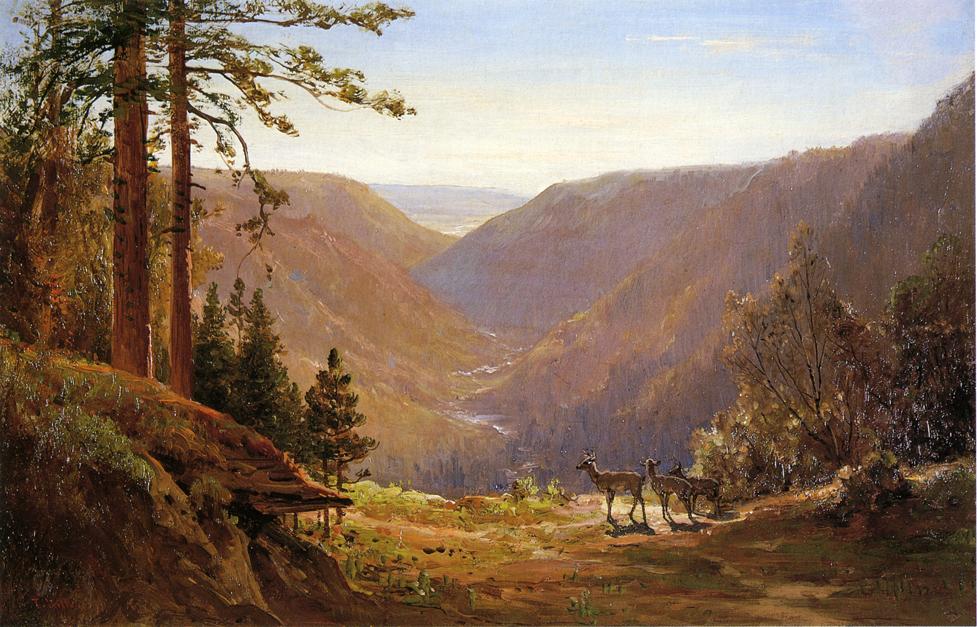 Thomas Hill Valley with Deer 1871 Fine Art Print
