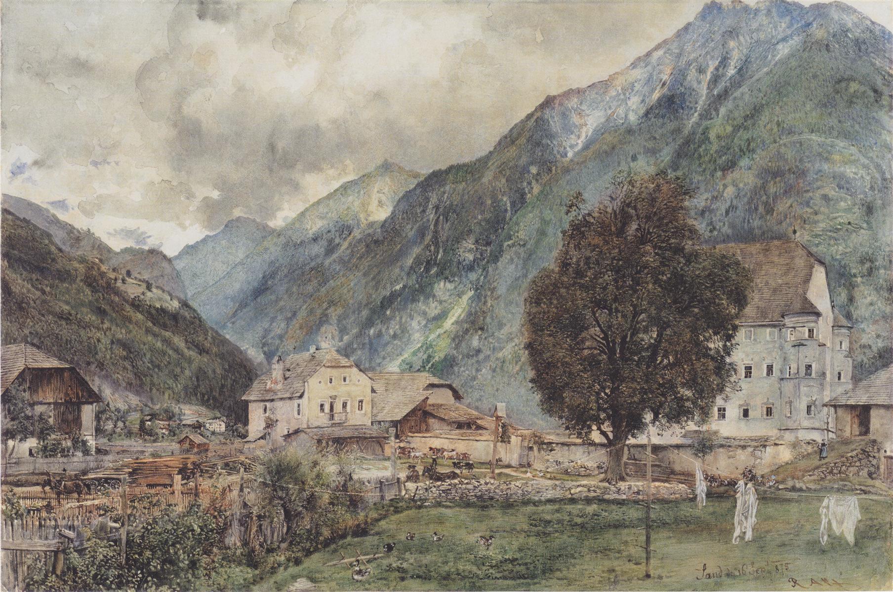 Rudolf von Alt View of Böckstein (Bad Gastein) and the entrance to Anlauftal 1875 Fine Art Print