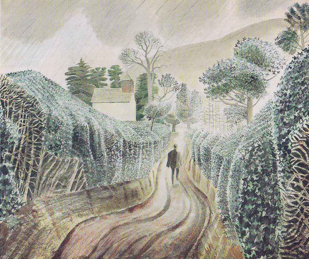 Eric Ravilious WET AFTERNOON. View of the Church of St. Mary, Capel-y-ffin, Powys 1938 Fine Art Print