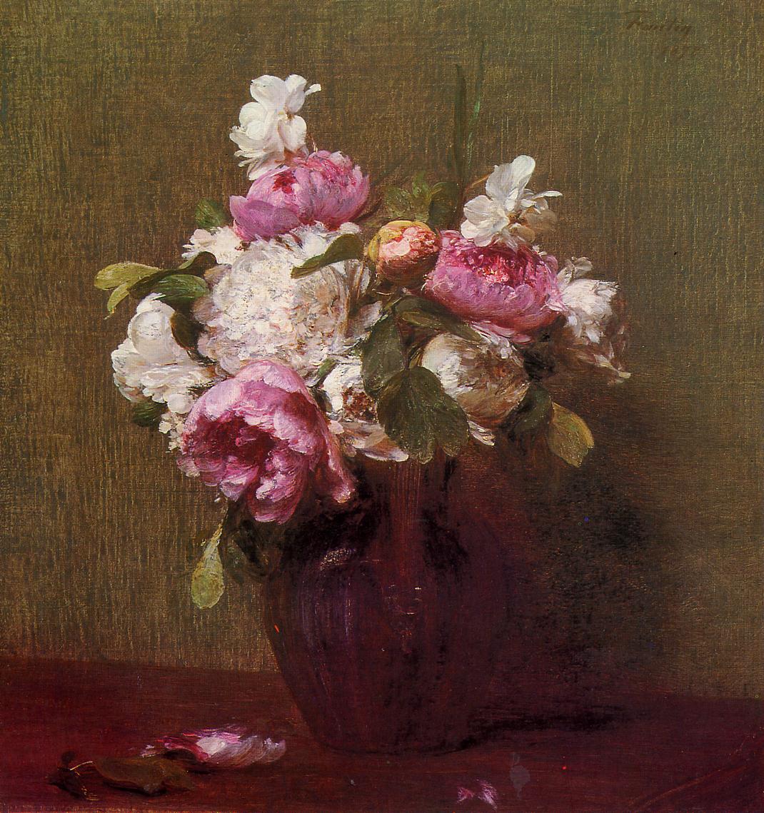 Henri Fantin-Latour White Peonies and Roses, Narcissus 1879 Fine Art Print