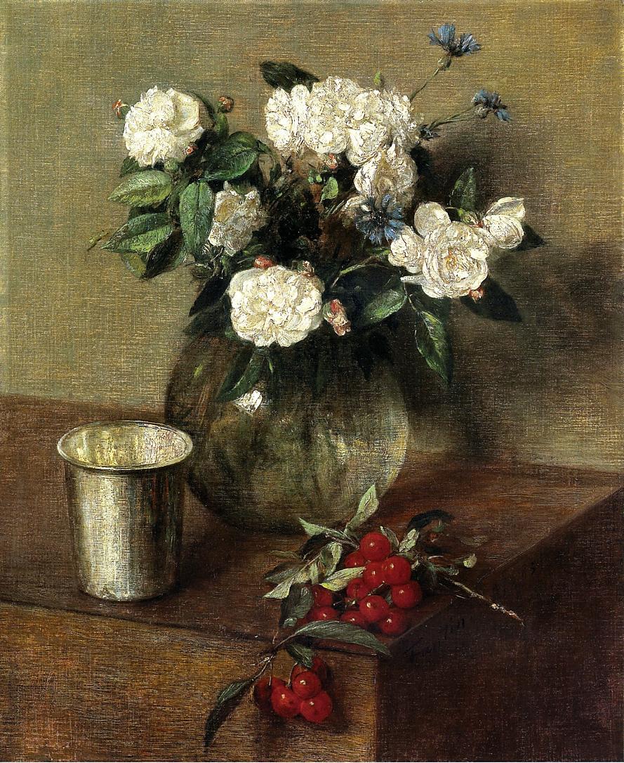 Henri Fantin-Latour White Roses and Cherries 1865 Fine Art Print