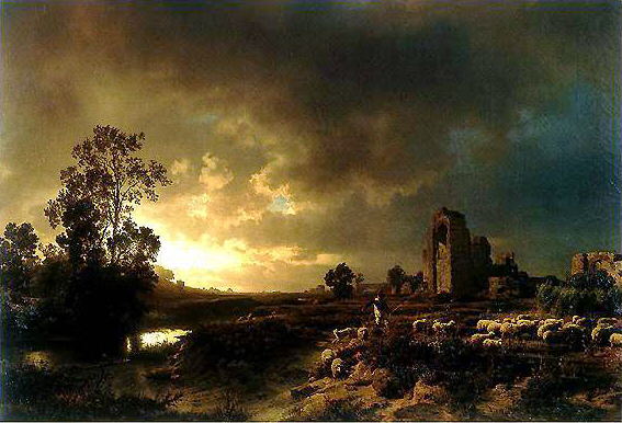 Oswald Achenbach Evening mood in the Campagna 1850 Fine Art Print
