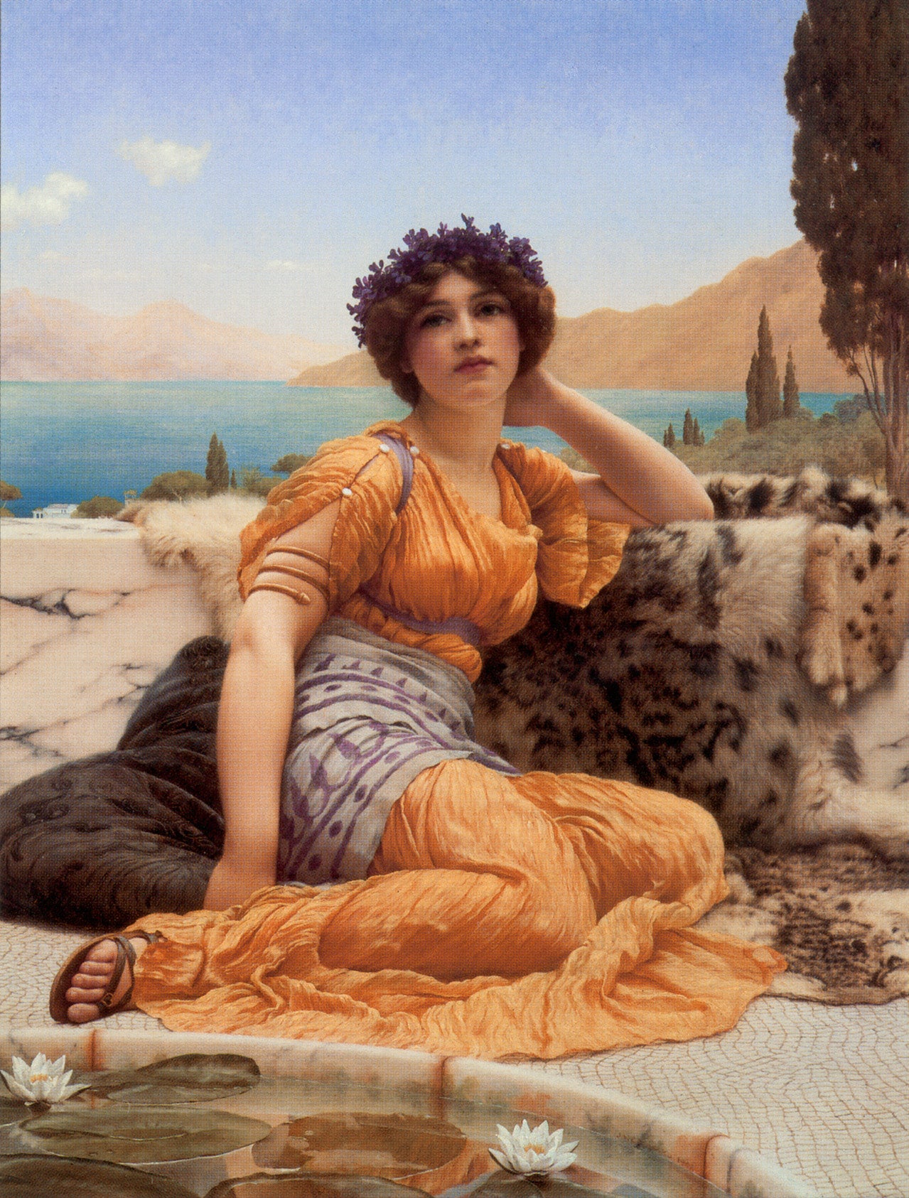 John William Godward With Violets Wreathed and Robe of Saffron Hue 1902 Fine Art Print