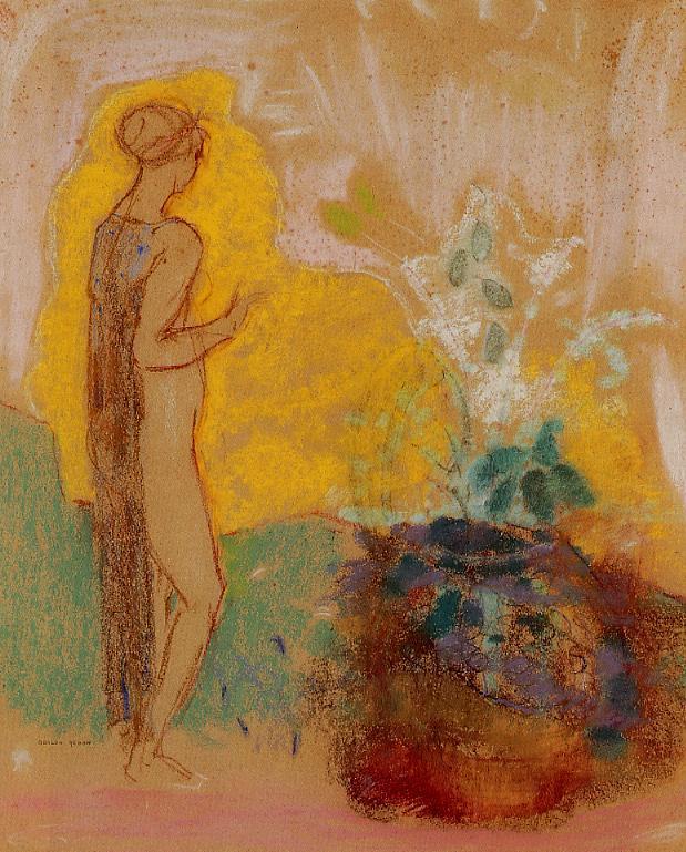Odilon Redon Woman and Stone Pot Full of Flowers 1903 Fine Art Print