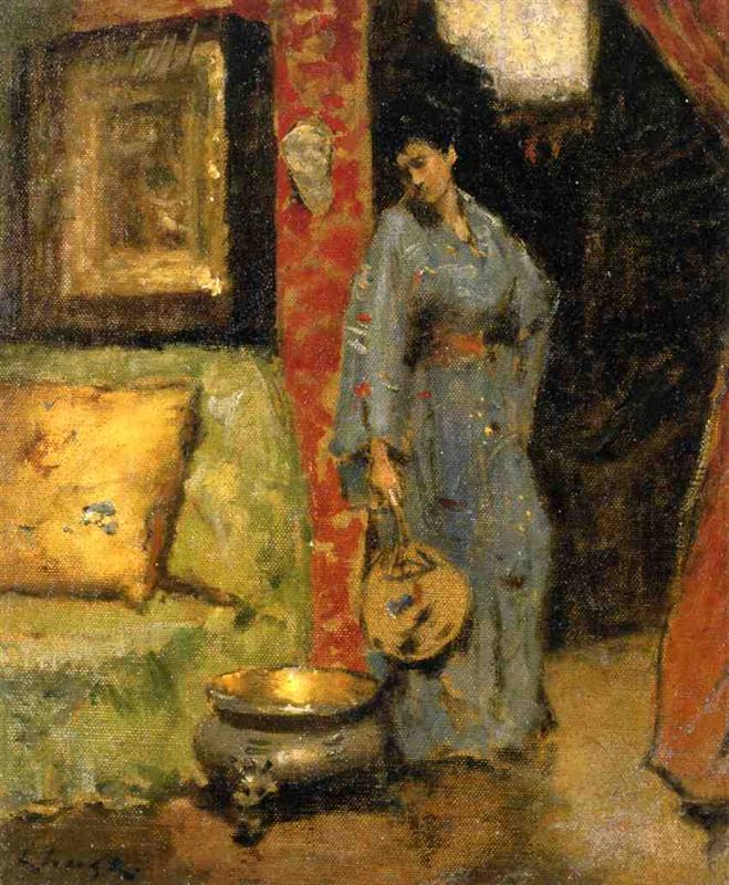 William Merritt Chase Woman in Kimono Holding a Japanese Fan 1912 Fine Art Print