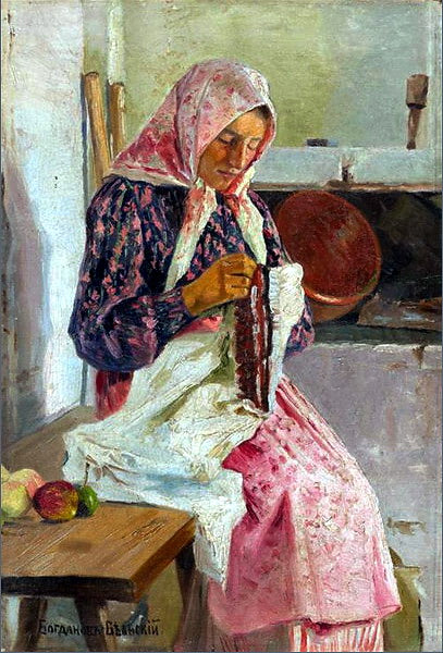Nikolay Bogdanov Belsky Woman Stitching the Shawl 1900 Fine Art Print