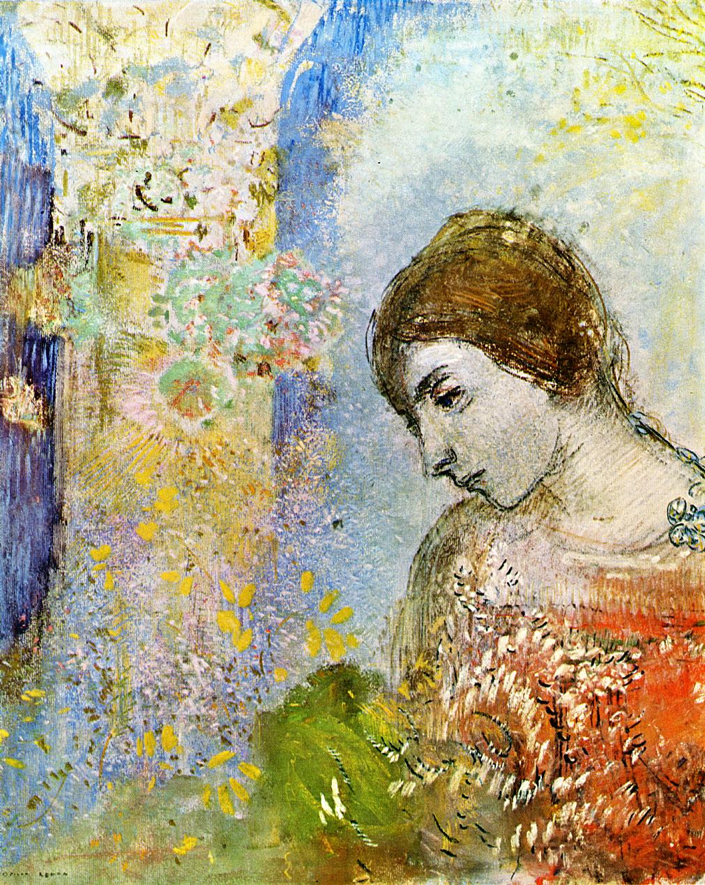 Odilon Redon Woman with Pillar of Flowers 1903 Fine Art Print