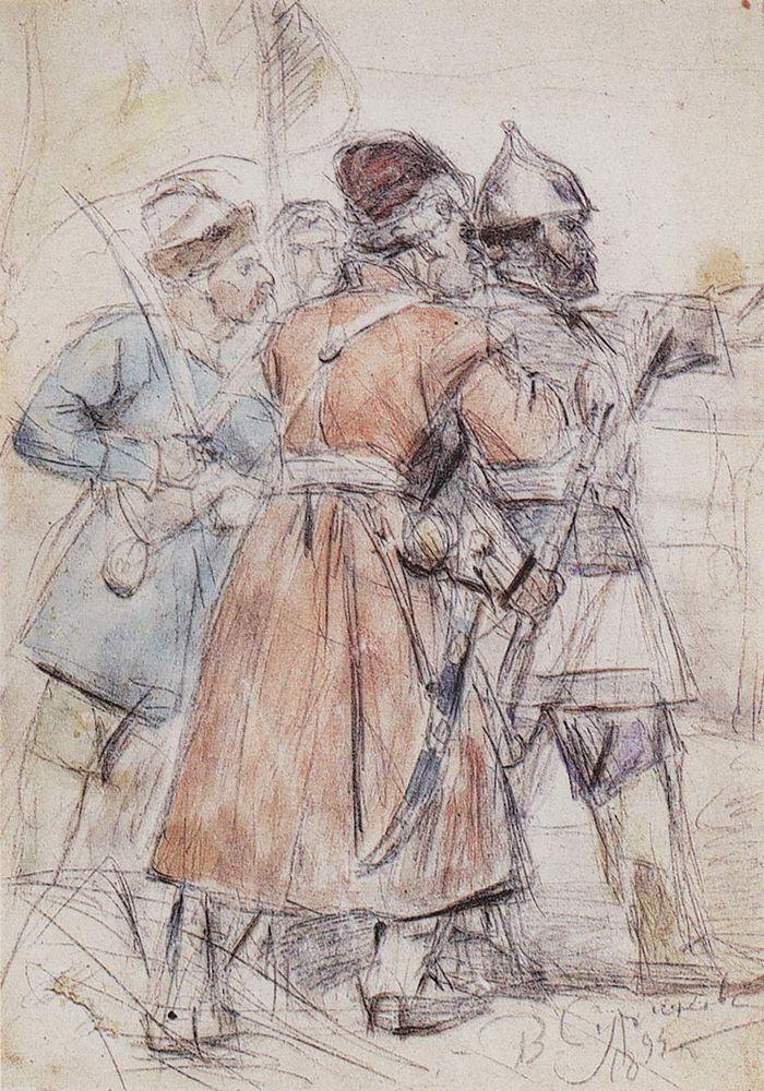 Vasily Surikov Yermak with Cossacks (Study to "The Conquest of Siberia by Yermak") 1893 Fine Art Print