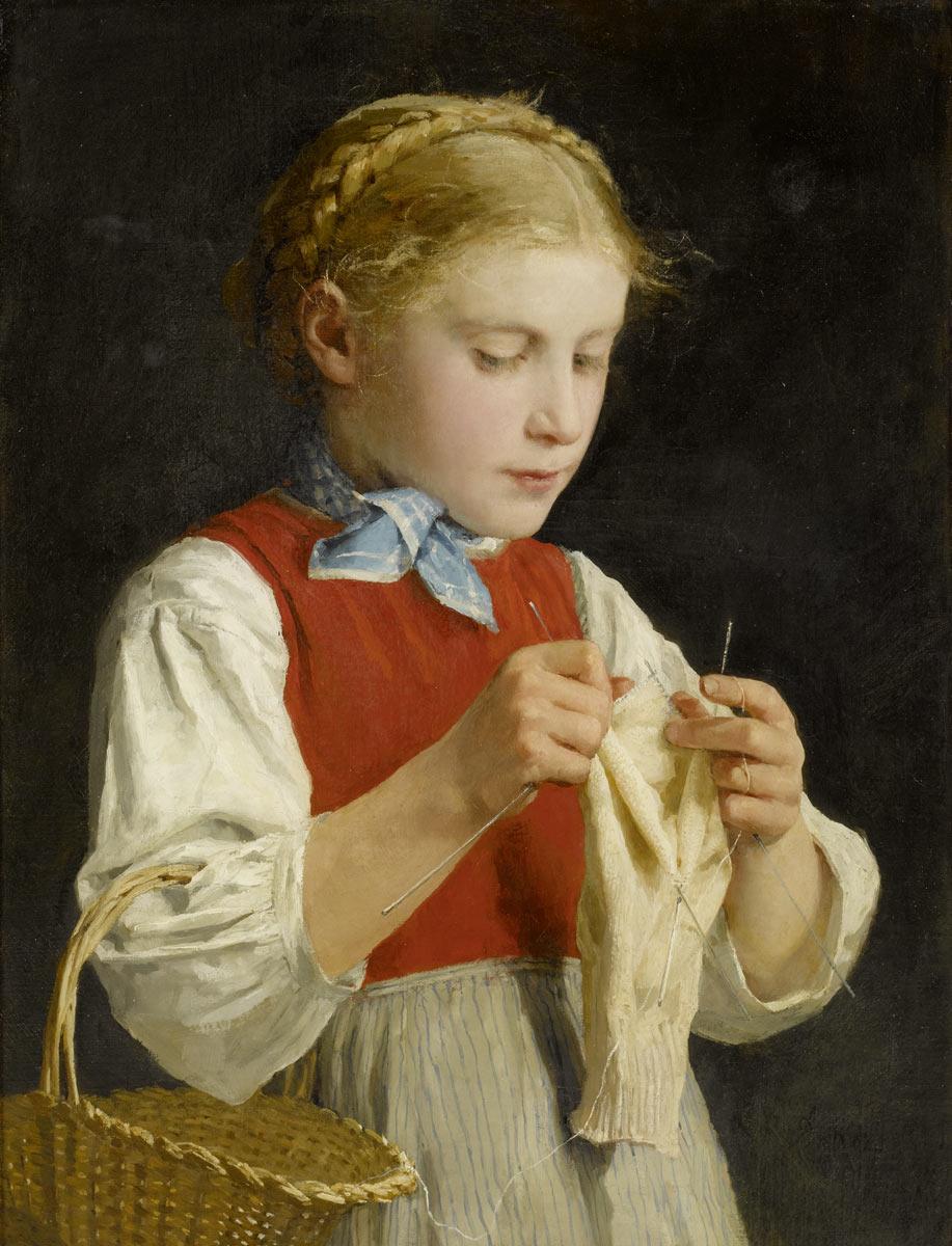 Albrecht Anker Young Girl Knitting 1884 Fine Art Print