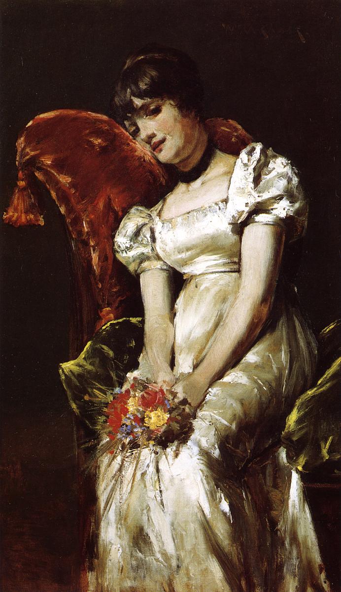 William Merritt Chase Young Girl with Flowers 1885 Fine Art Print