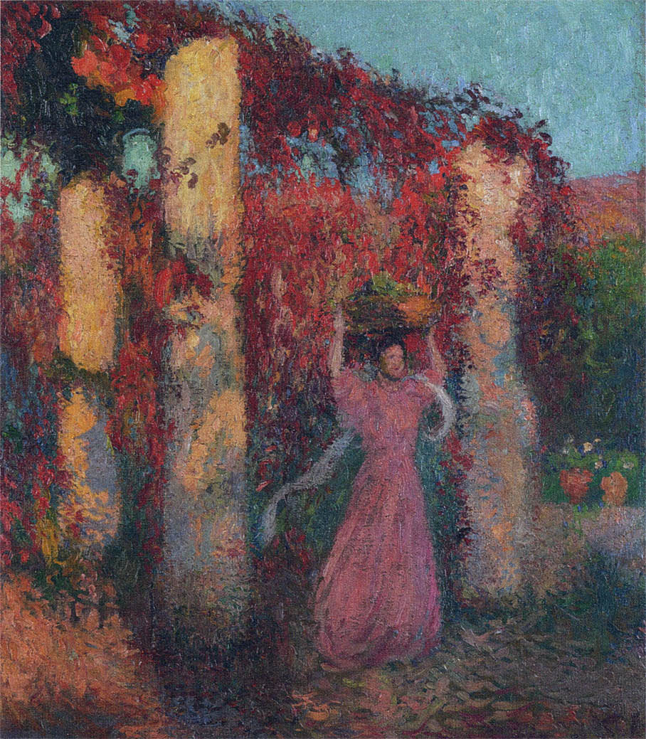 Henri Martin Young Woman in Vigne Vierge Rouge 1900 Fine Art Print