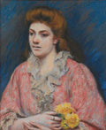 Federico Zandomeneghi A Woman in a House Dress Holding Flowers 1905 Fine Art Print