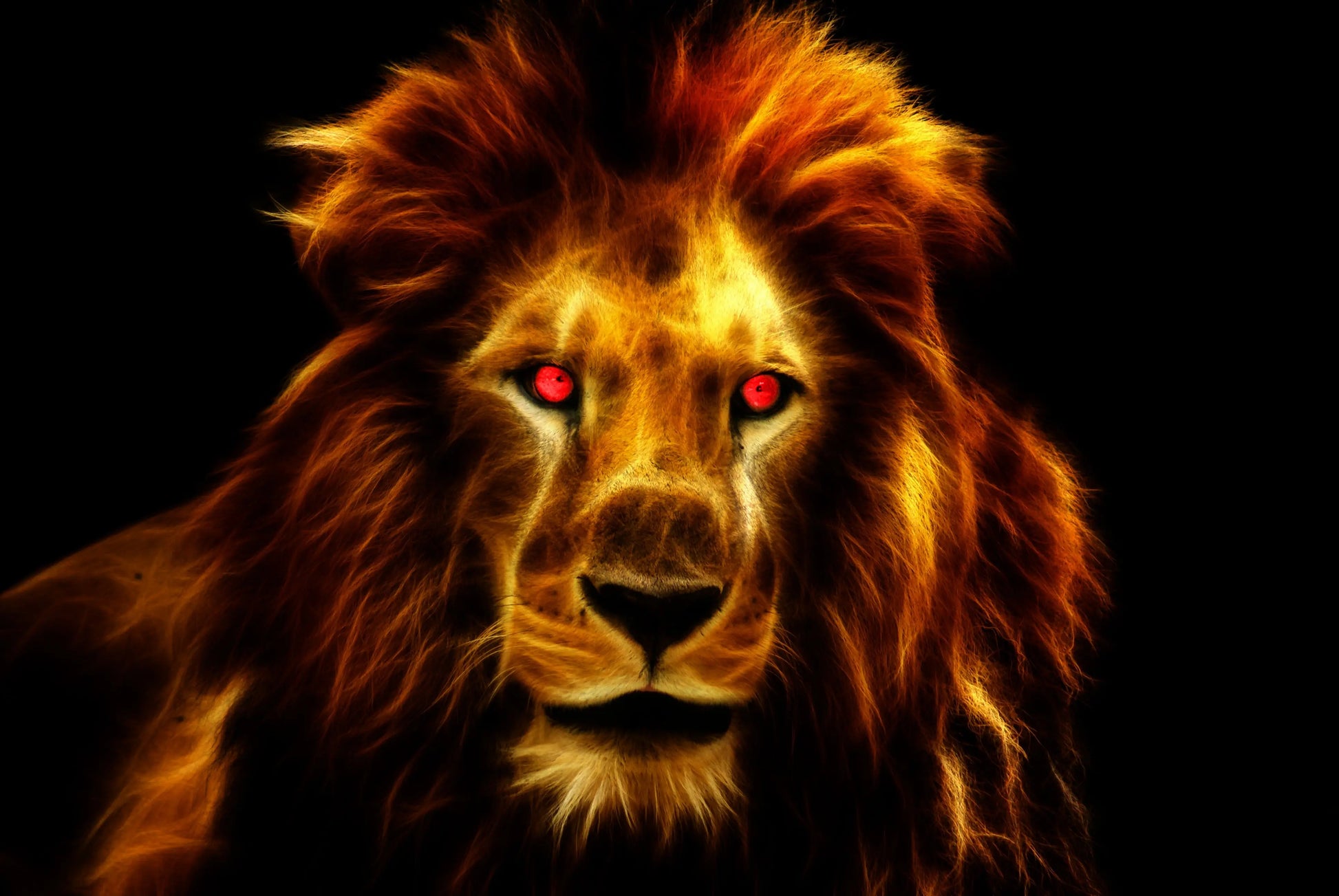 African Lion King Red Eyes Golden Face - 17" x 22" Fine Art Print Jakero77