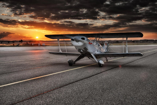 Double Decker Aircraft Aviation Landing Strip Sunrise - 17" x 22" Fine Art Print Jakero77