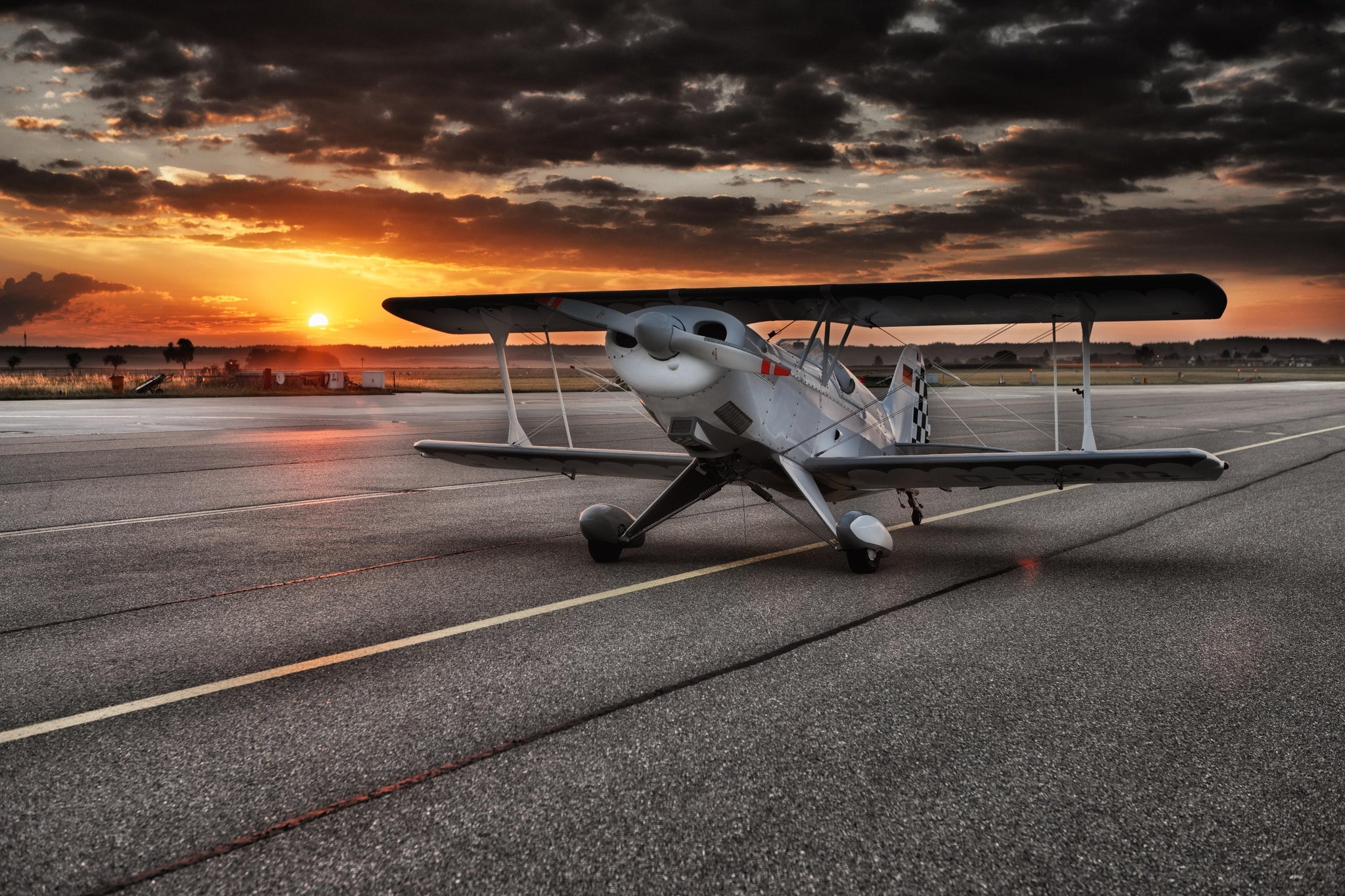 Double Decker Aircraft Aviation Landing Strip Sunrise - 17" x 22" Fine Art Print