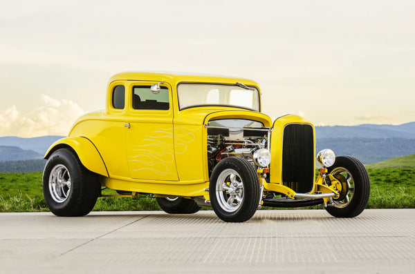 1932 Ford 5 Window Coupe Hotrod Deuce Classic Yellow - 17" x 22" Fine Art Print Jakero77