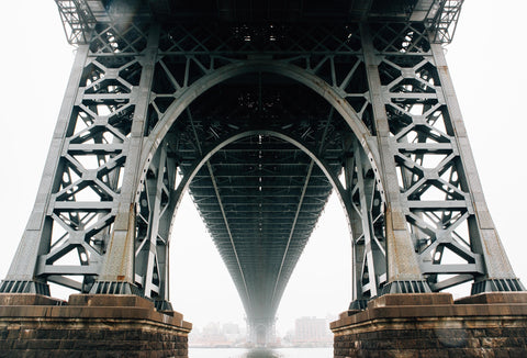 Under the Bridge Perspective Crossing Pylons Foggy - 17" x 22" Fine Art Print