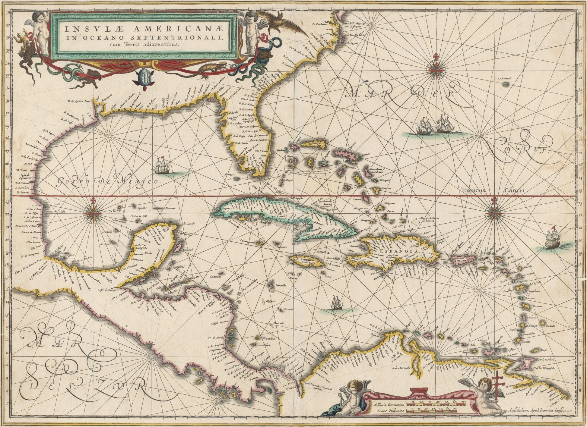Map of Central America & Caribbean, Johannes Janssonius (1640-60) 17" x 22" Fine Art Print Jakero77