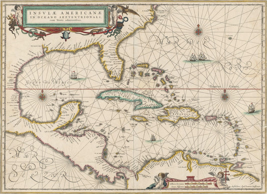 Map of Central America & Caribbean, Johannes Janssonius (1640-60) 17" x 22" Fine Art Print Jakero77