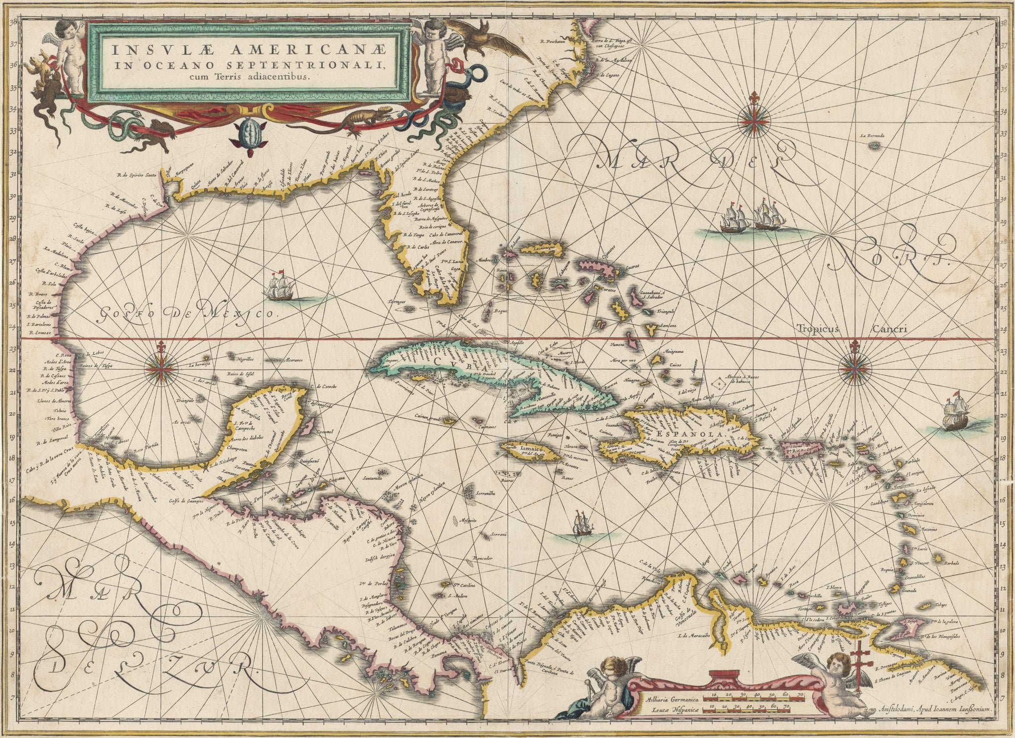 Map of Central America & Caribbean, Johannes Janssonius (1640-60) 17" x 22" Fine Art Print